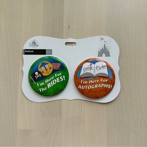 New Disney Parks Buttons Set I’m Here For the Rides and I’m Here For Autographs